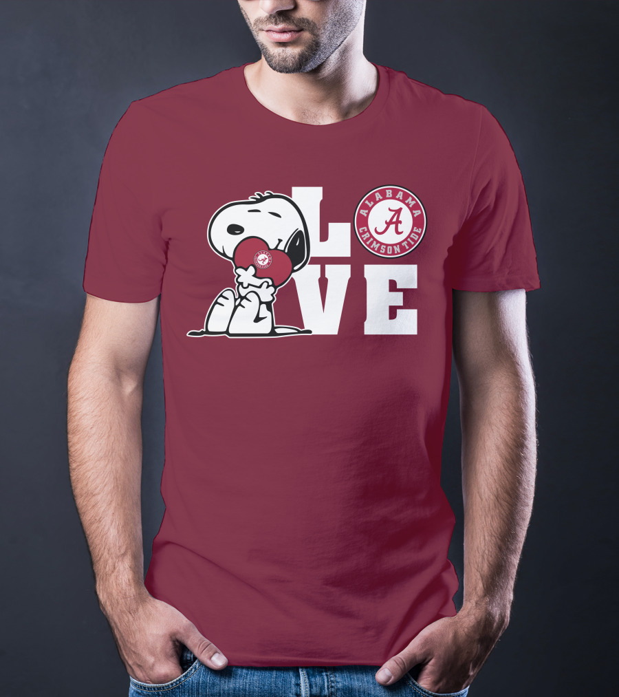 Snoopy Love Alabama Crimson Tide Football T-Shirt