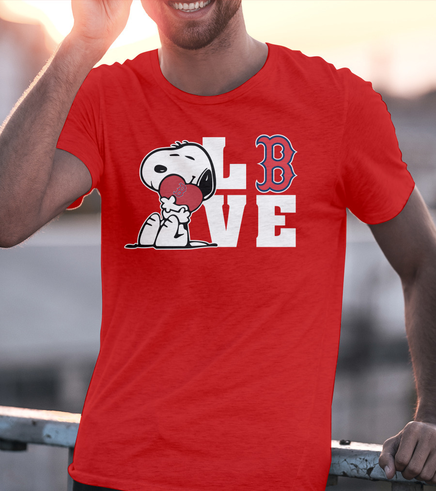 Snoopy Love Boston Red Sox B Logo Peanuts Baseball T-Shirt