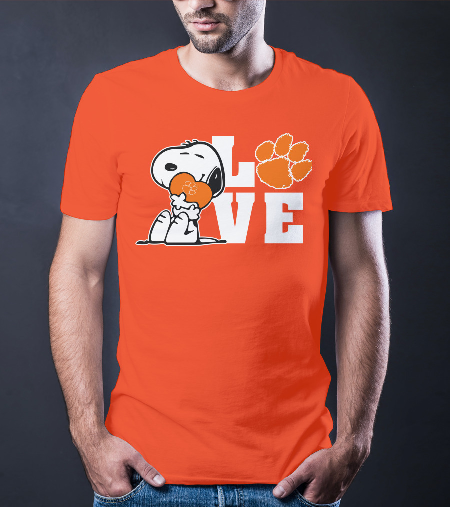 Snoopy Heart Love Clemson Tigers Paw Print T-Shirt