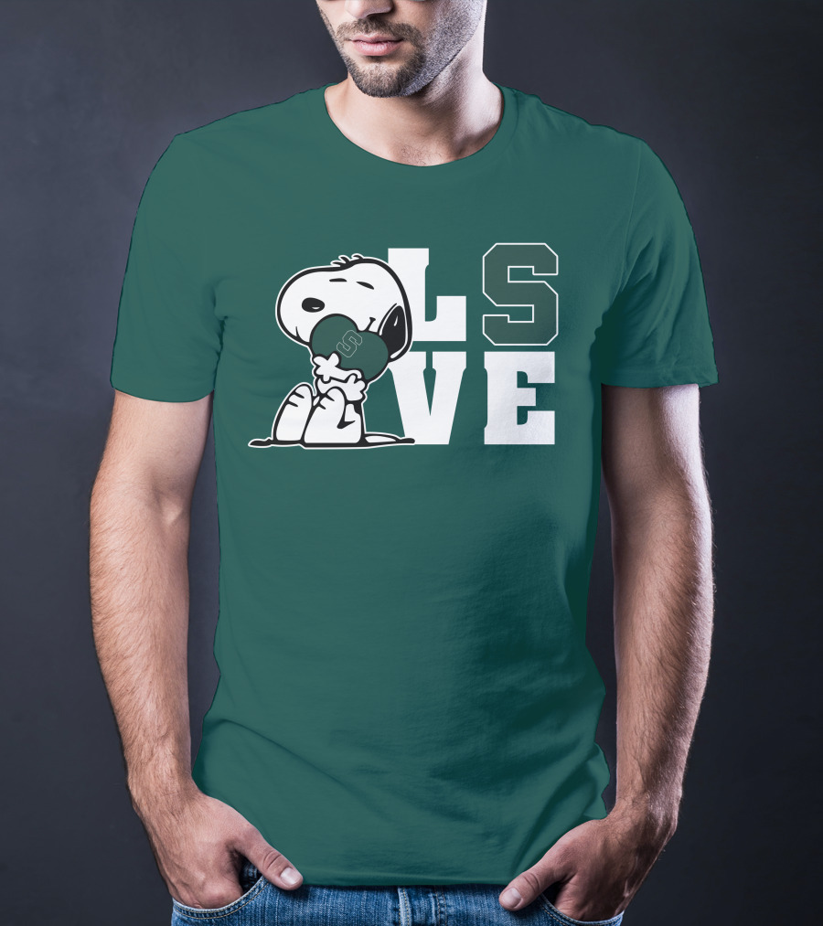 Snoopy Hugging Michigan State Spartans Heart L S V E T-Shirt