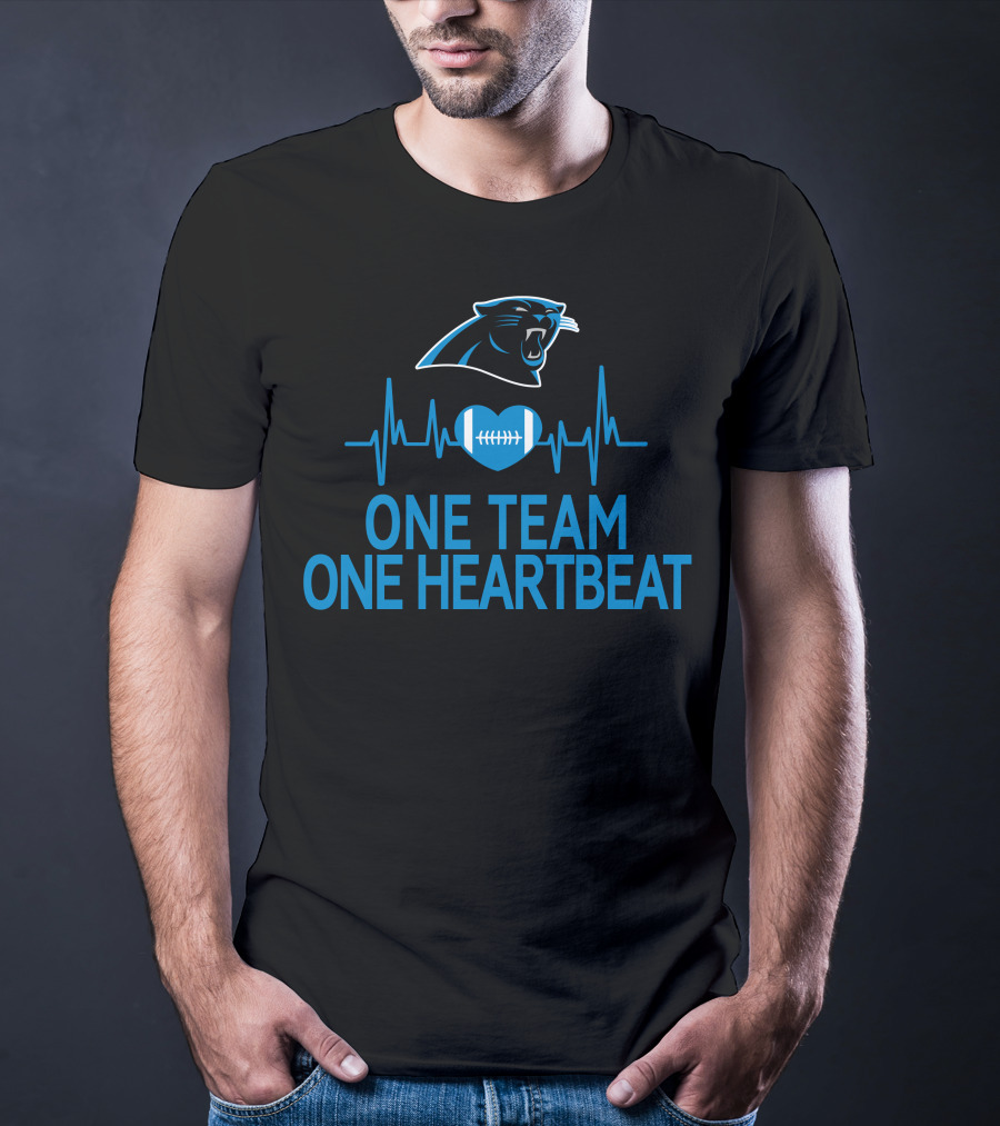 Carolina Panthers One Team One Heartbeat Football Logo Heartbeat T-Shirt