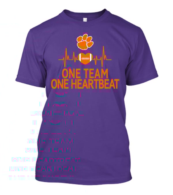 Clemson Tigers One Team One Heartbeat Football Paw Print Heartbeat T-Shirt