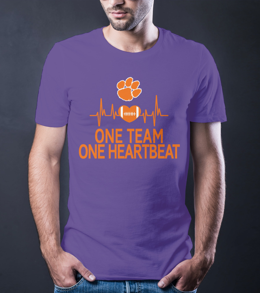 Clemson Tigers One Team One Heartbeat Football Paw Print Heartbeat T-Shirt