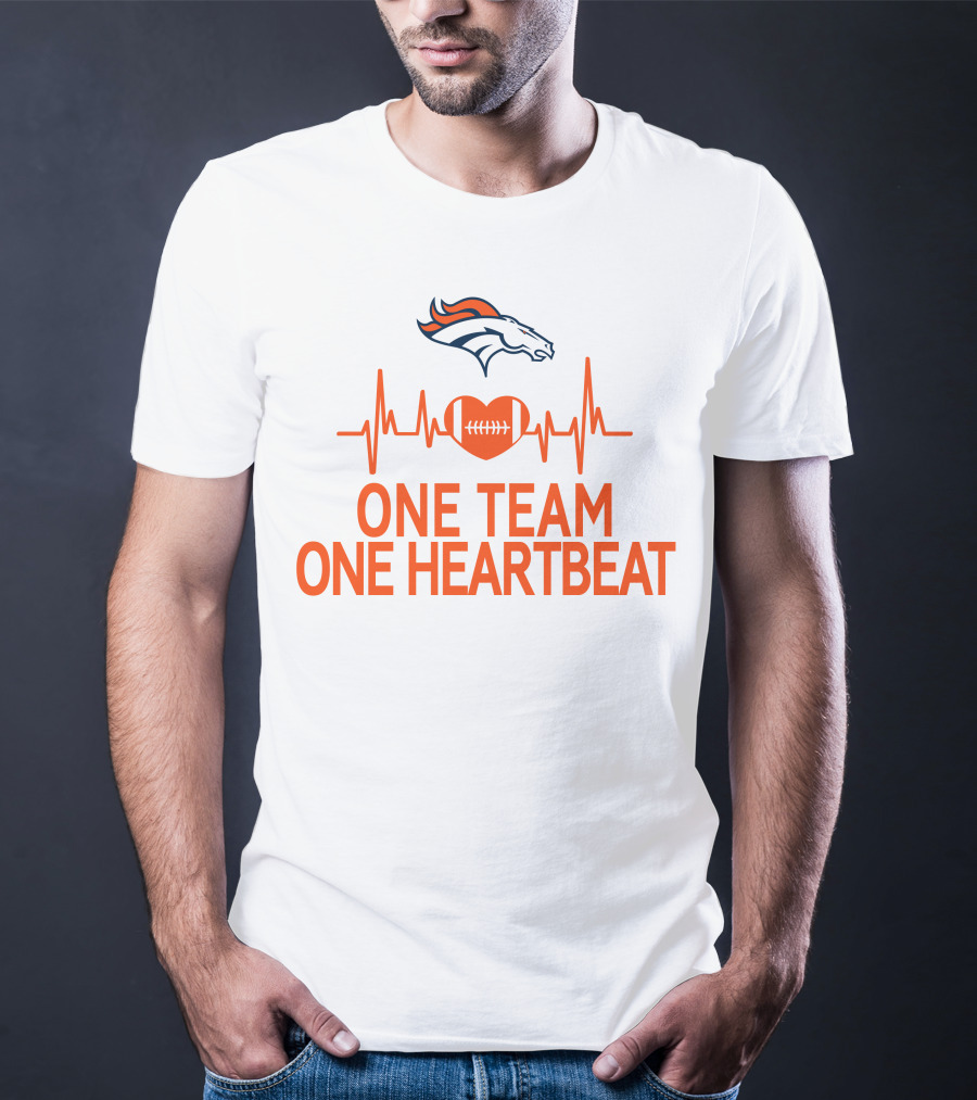 Denver Broncos One Team One Heartbeat Heartbeat Heart Football T-Shirt