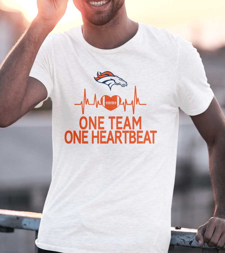 Denver Broncos One Team One Heartbeat Heartbeat Heart Football T-Shirt