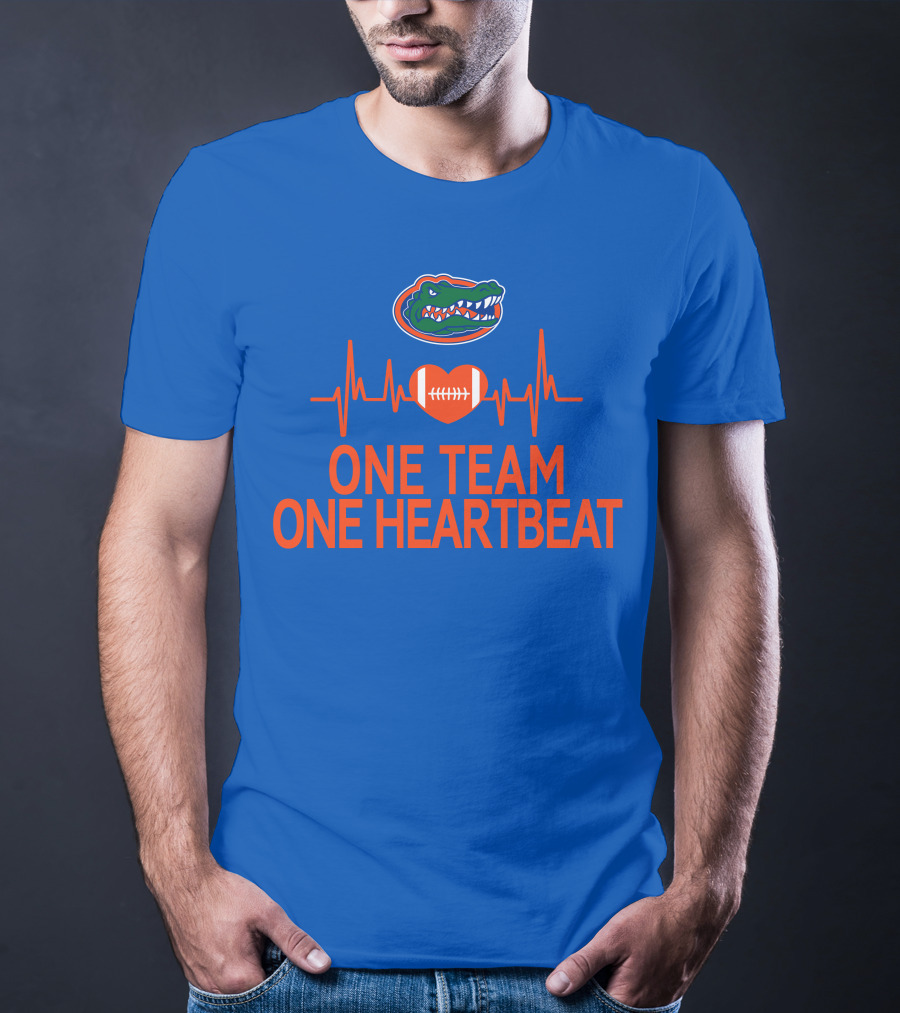 Florida Gators One Team One Heartbeat Football Logo And Heartbeat Line T-Shirt