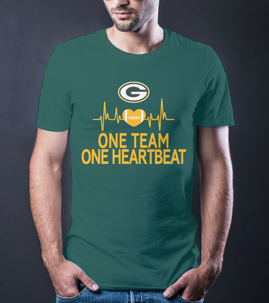 Green Bay Packers Logo Heartbeat Football One Team One Heartbeat T-Shirt