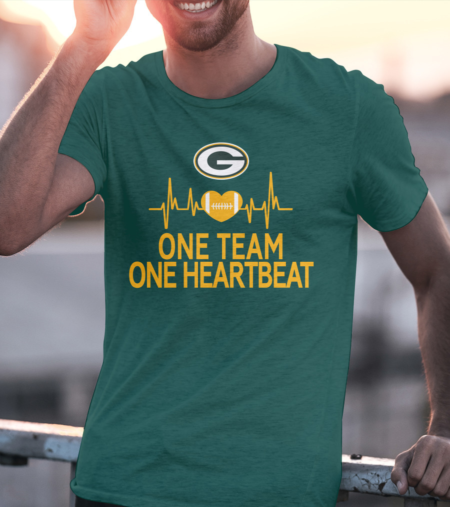 Green Bay Packers Logo Heartbeat Football One Team One Heartbeat T-Shirt