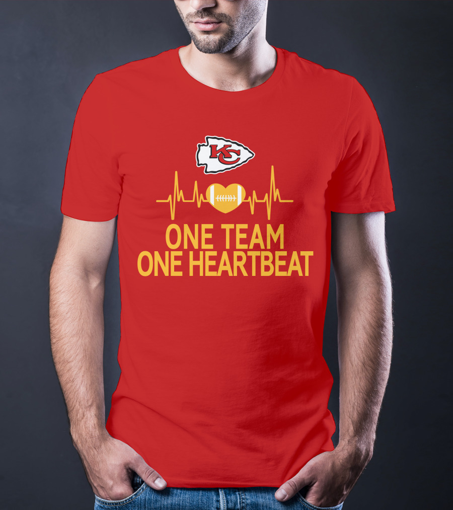 Kansas City Chiefs KC Logo Heartbeat Football One Team One Heartbeat T-Shirt