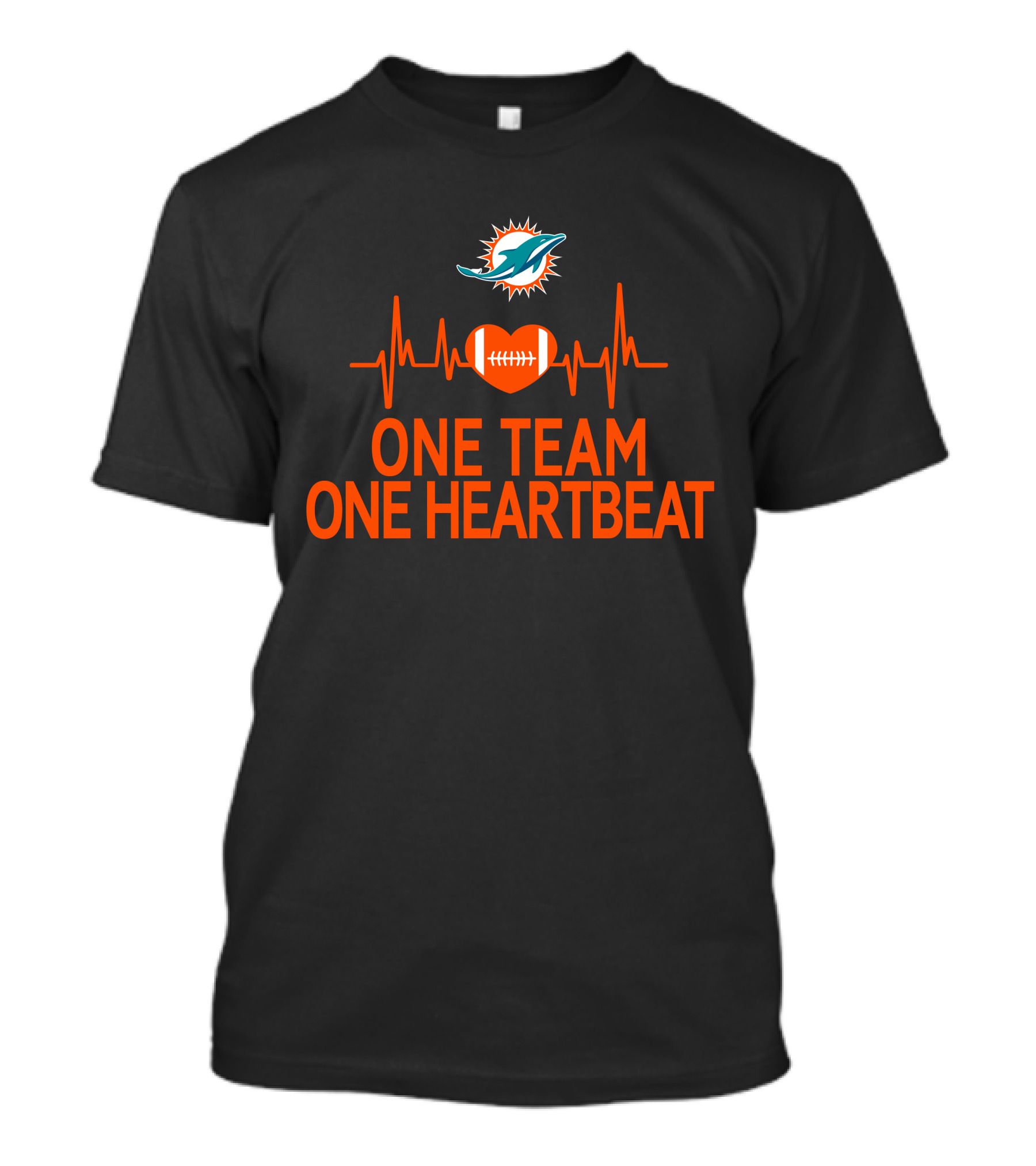 Miami Dolphins One Team One Heartbeat Football Heartbeat Line T-Shirt