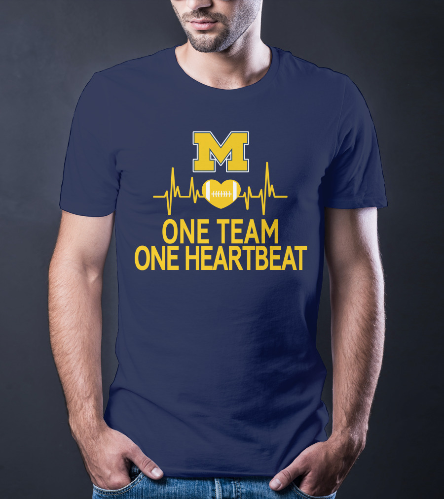 M Michigan Wolverines Football One Team One Heartbeat T-Shirt