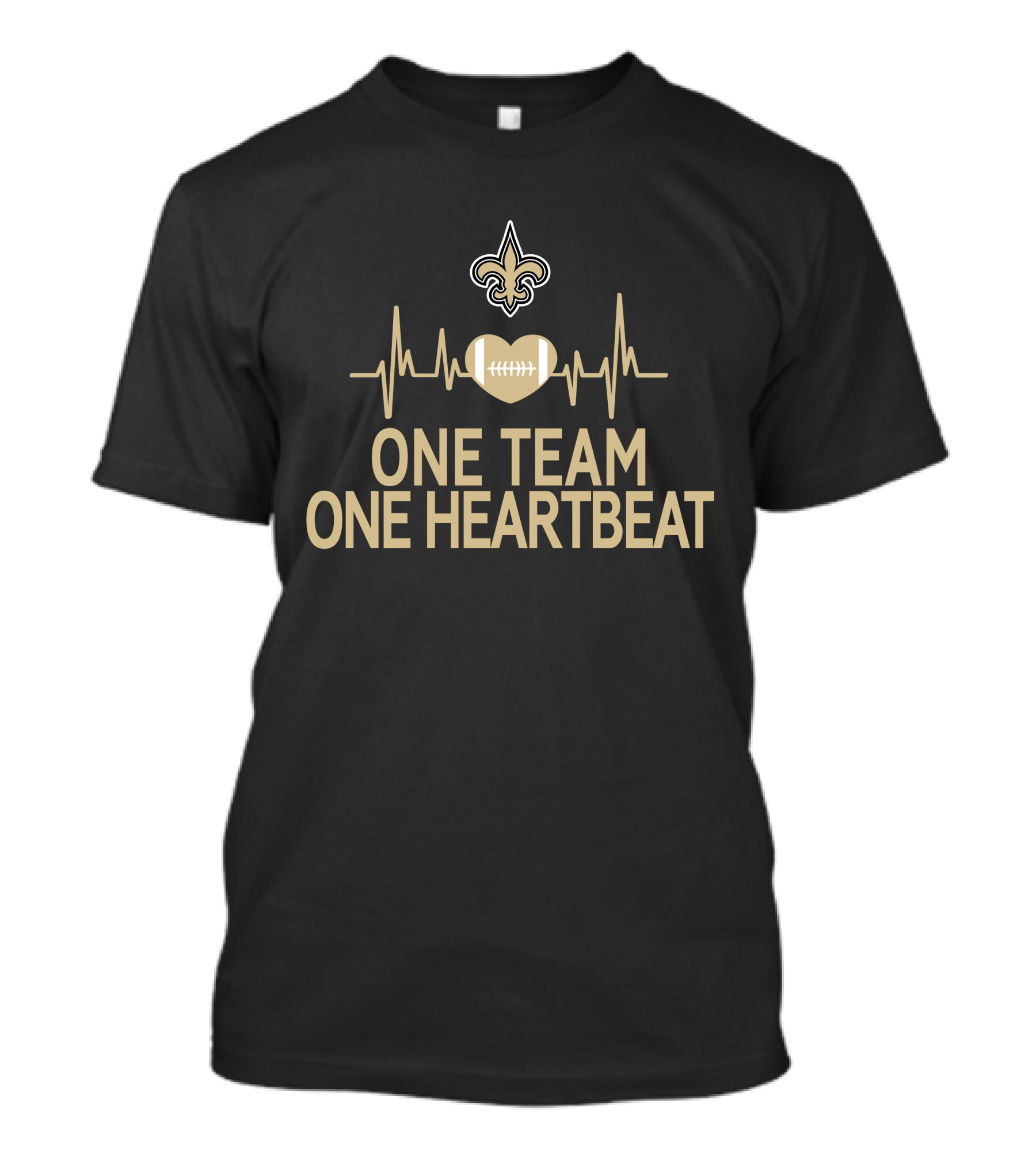 New Orleans Saints One Team One Heartbeat Fleur-de-Lis Heartbeat Football T-Shirt