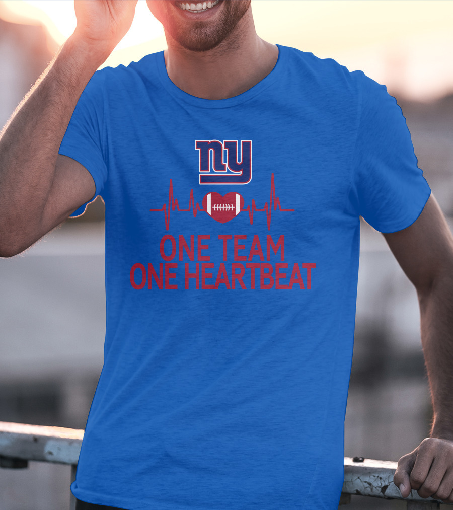 New York Giants NY One Team One Heartbeat Football Heartbeat Line T-Shirt