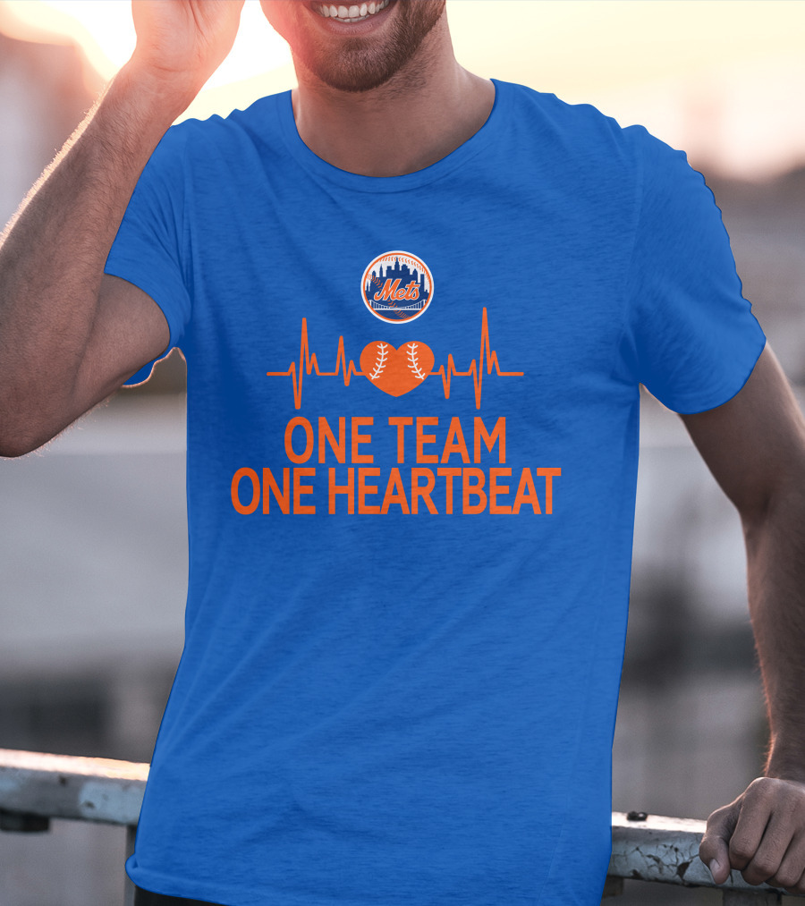 New York Mets One Team One Heartbeat Heartbeat Baseball T-Shirt