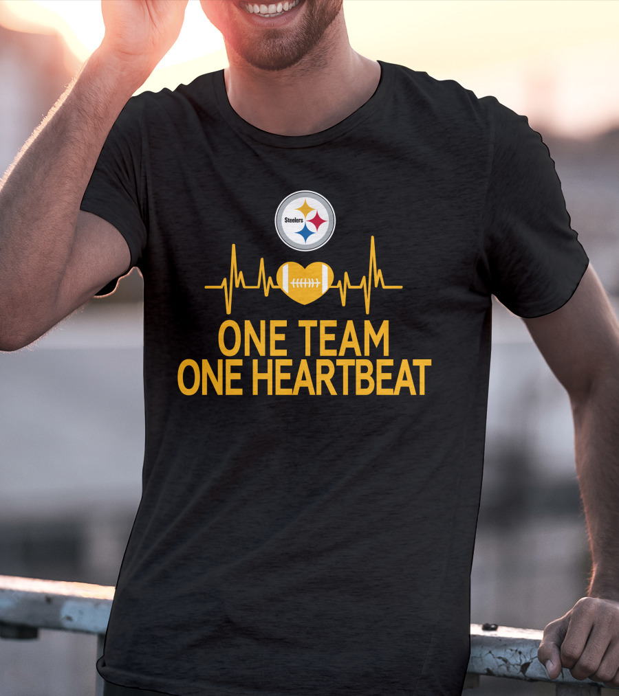 Pittsburgh Steelers Logo One Team One Heartbeat Football Heartbeat T-Shirt