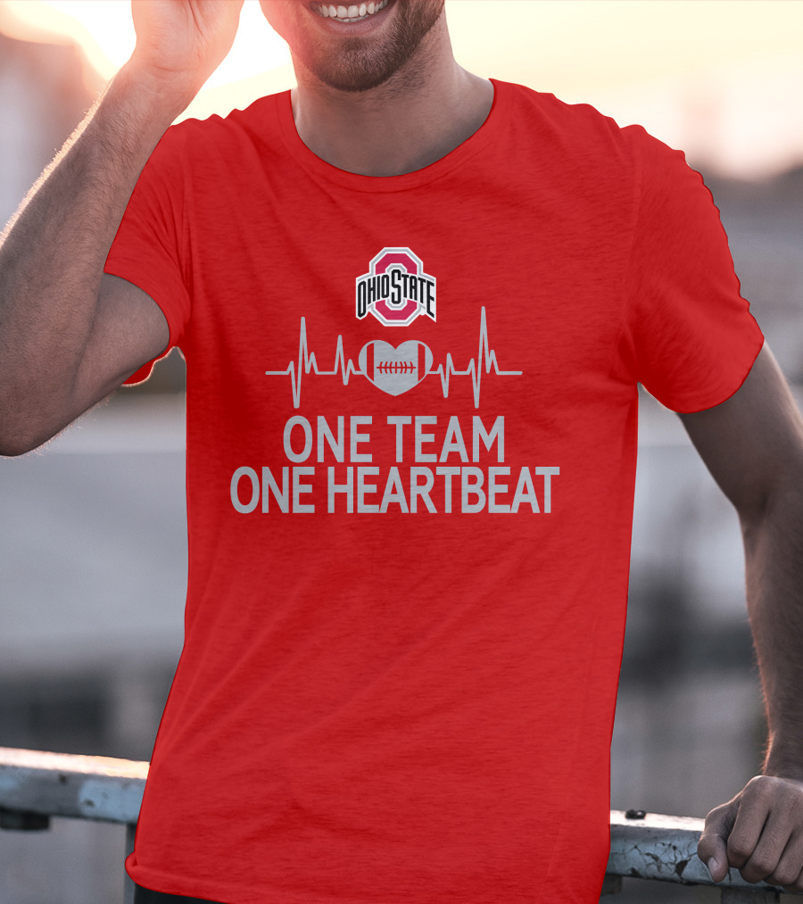Ohio State Buckeyes Logo One Team One Heartbeat Football Heartbeat Line T-Shirt