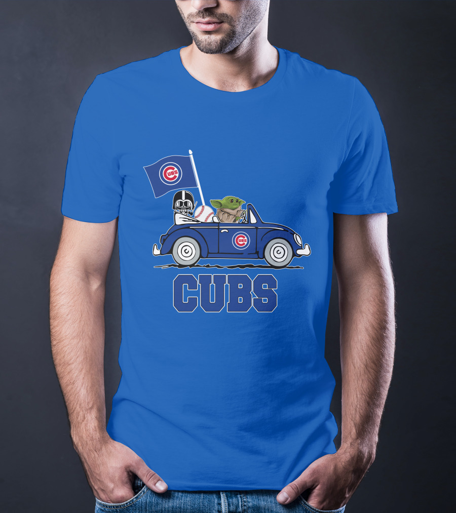Chicago Cubs Darth Vader Baby Yoda Driving Star Wars Crossover T-Shirt