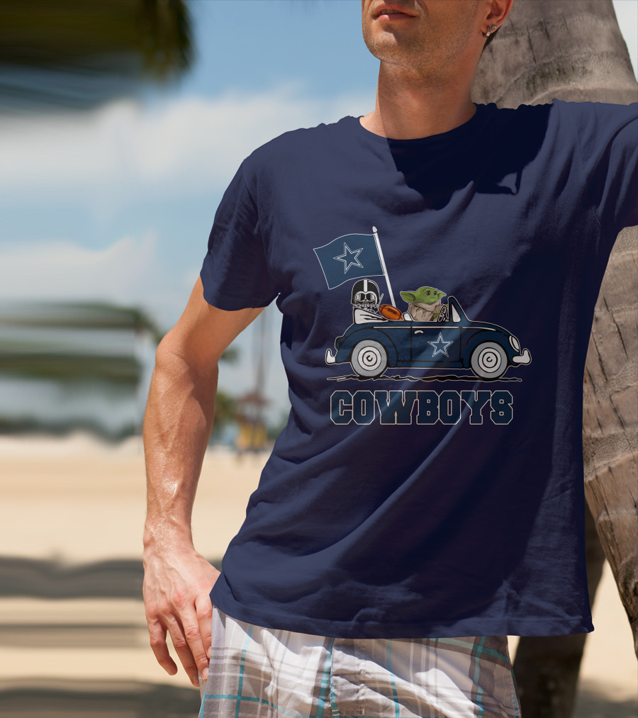 Dallas Cowboys Darth Vader Baby Yoda Driving Star Wars Cowboys Car T-Shirt