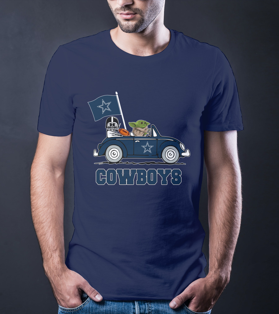 Dallas Cowboys Darth Vader Baby Yoda Driving Star Wars Cowboys Car T-Shirt