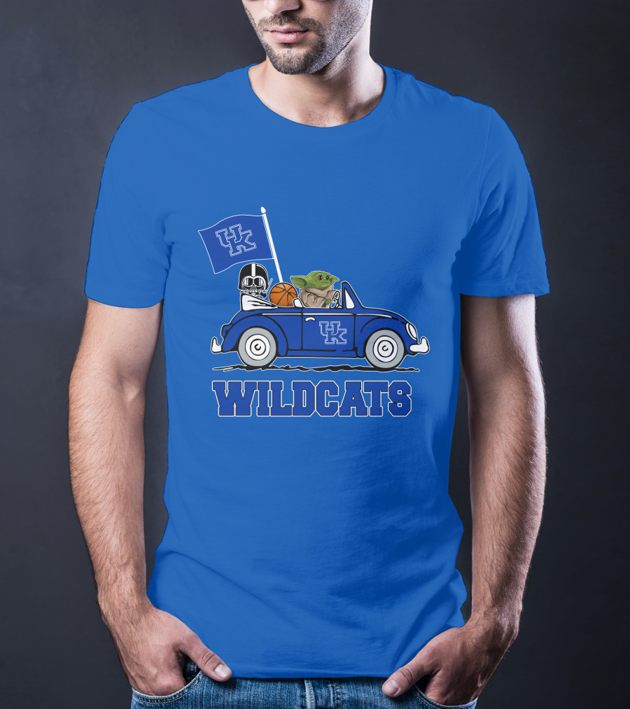 Kentucky Wildcats Darth Vader Baby Yoda Driving UK Flag Basketball Car T-Shirt