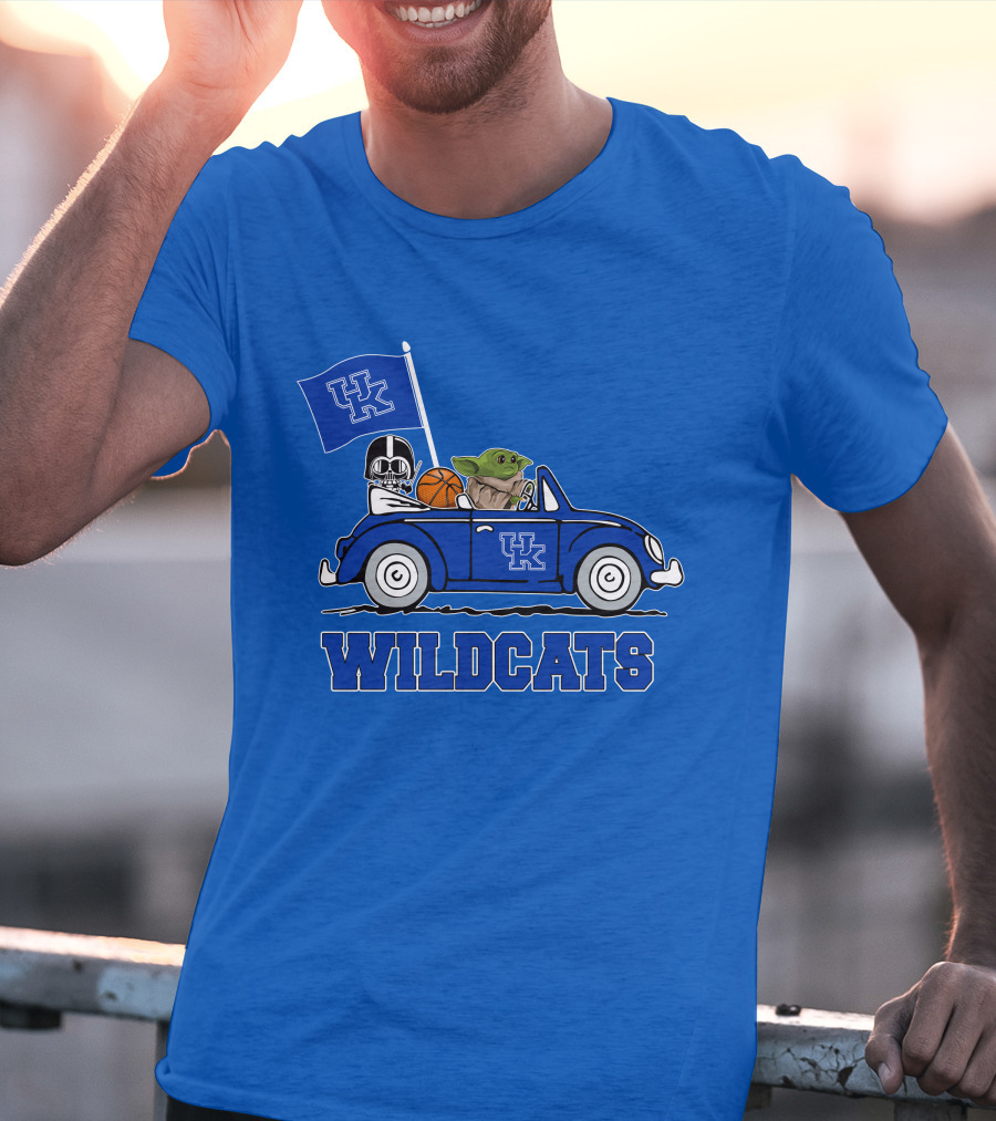 Kentucky Wildcats Darth Vader Baby Yoda Driving UK Flag Basketball Car T-Shirt