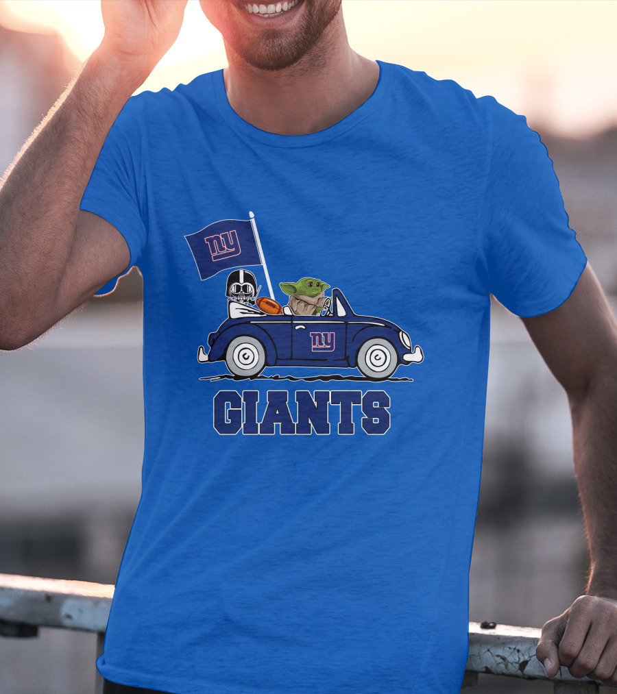 New York Giants Darth Vader Baby Yoda NY Giants Flag Car Star Wars T-Shirt