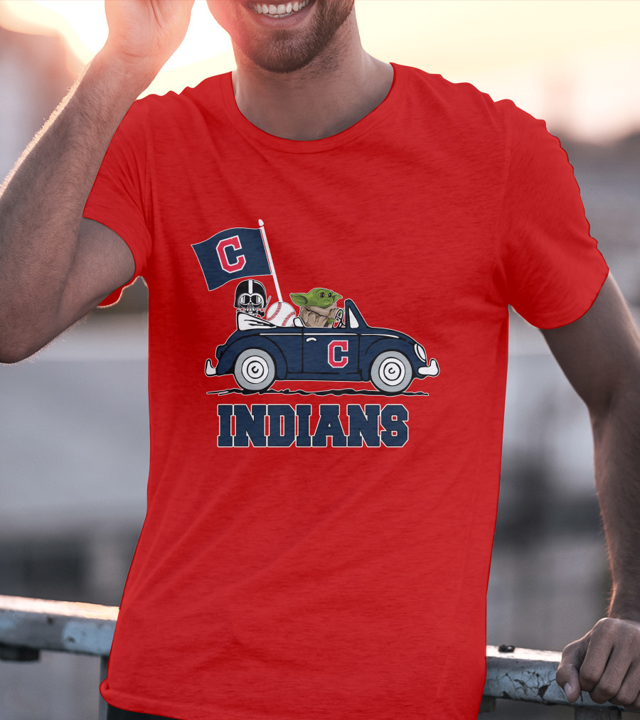 Cleveland Indians Baby Yoda Darth Vader Car Star Wars T-Shirt