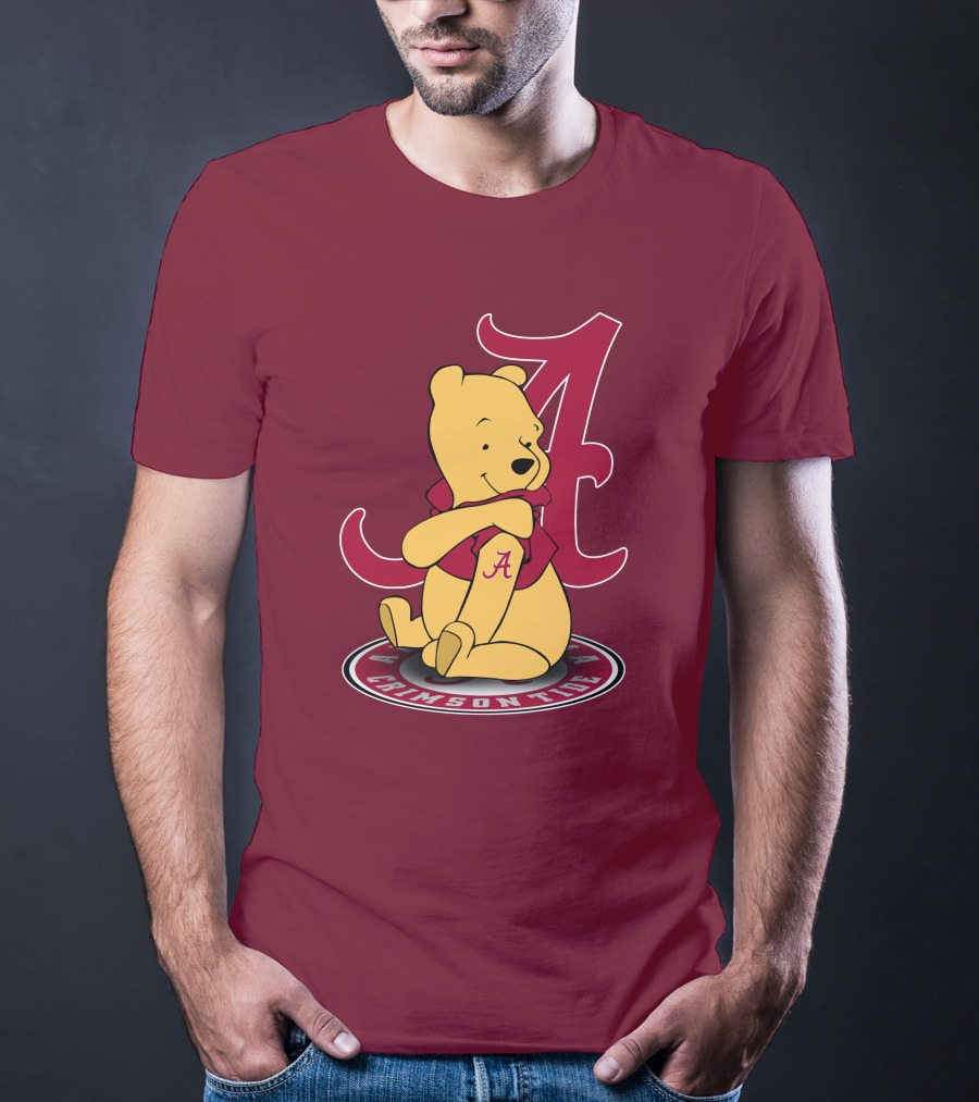 Alabama Crimson Tide Pooh Bear Sitting With Crimson T-Shirt