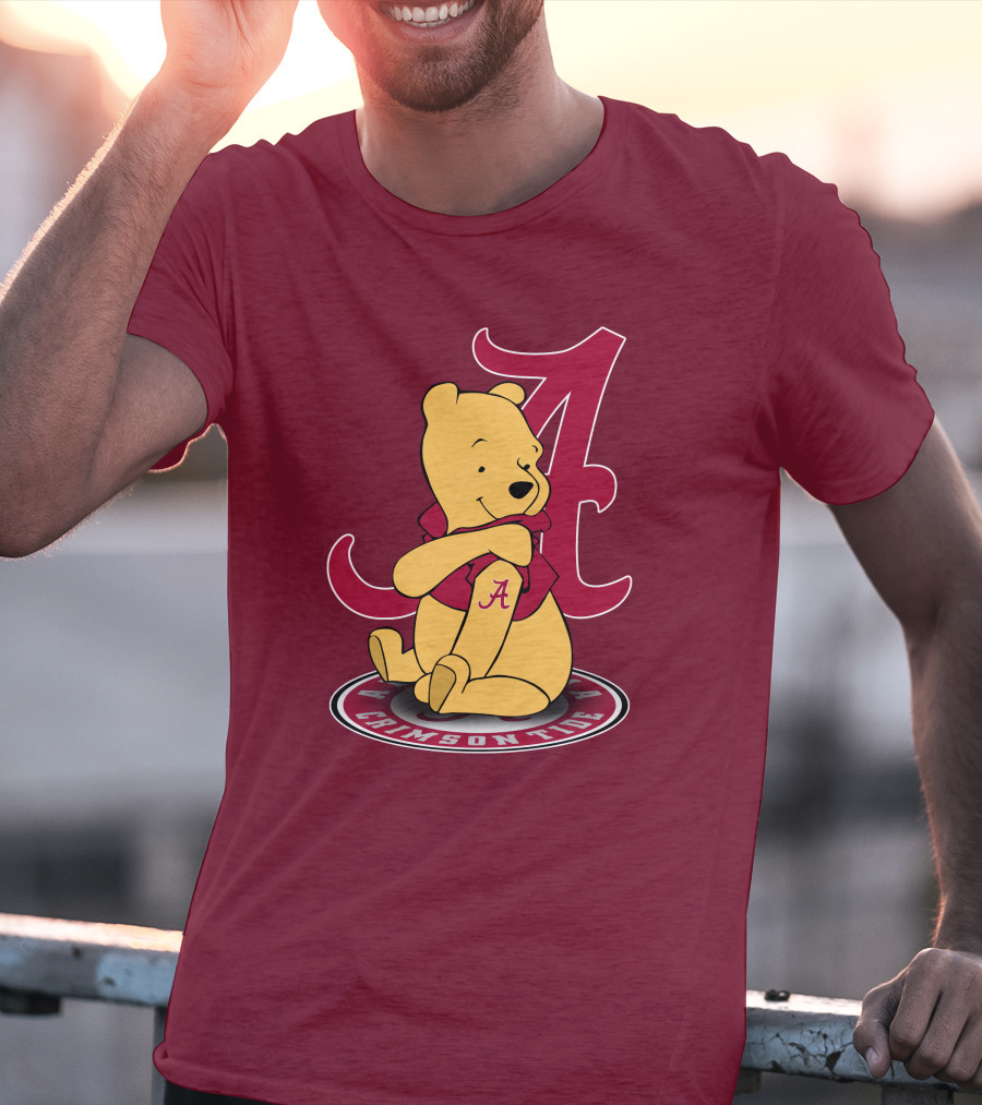 Alabama Crimson Tide Pooh Bear Sitting With Crimson T-Shirt