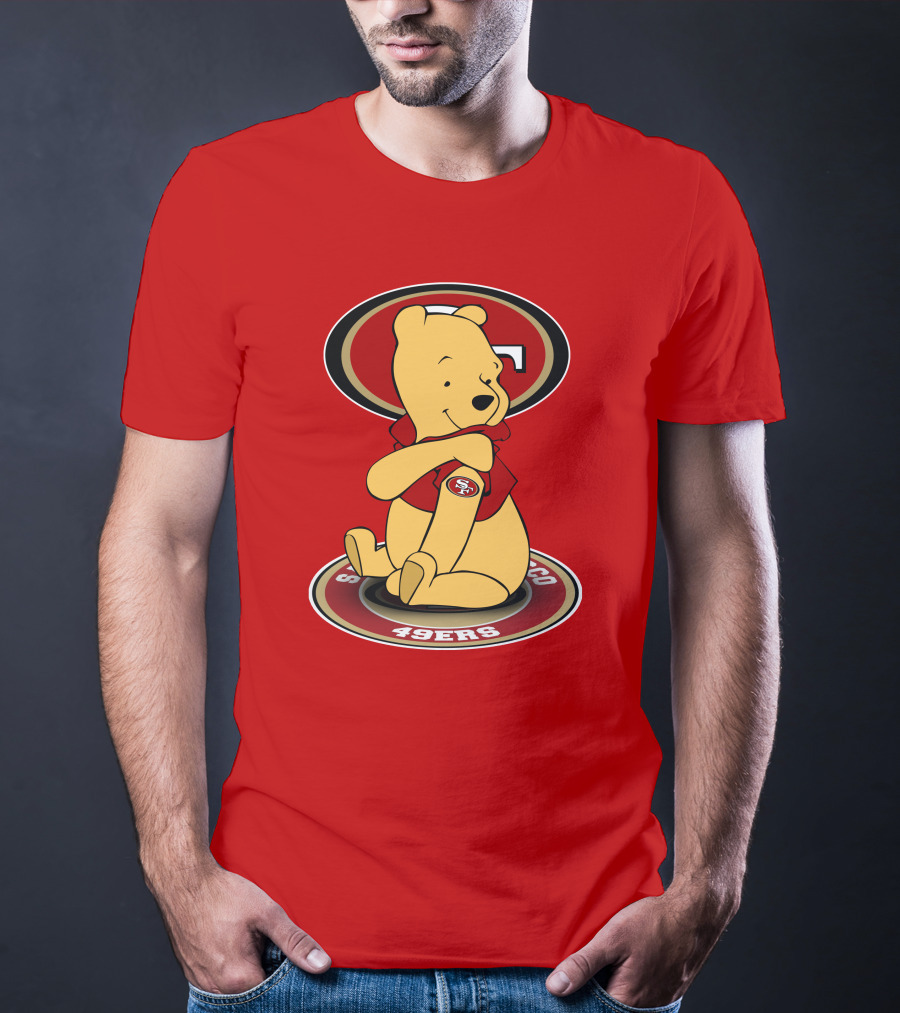 San Francisco 49ers Winnie The Pooh Logo Sitting With SF Patch T-Shirt