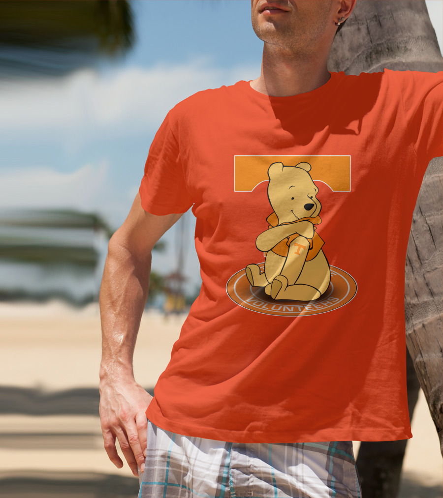 Tennessee Volunteers Winnie The Pooh Sitting With Orange T-Shirt And Big T T-Shirt