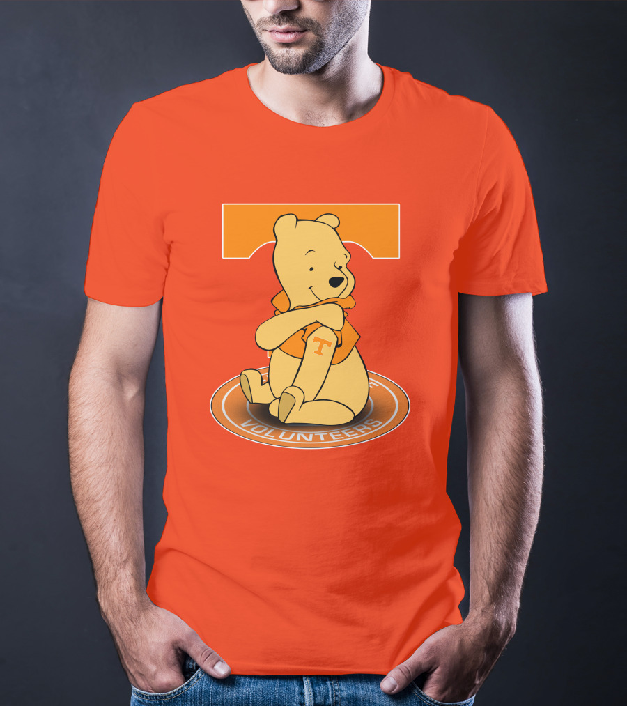 Tennessee Volunteers Winnie The Pooh Sitting With Orange T-Shirt And Big T T-Shirt