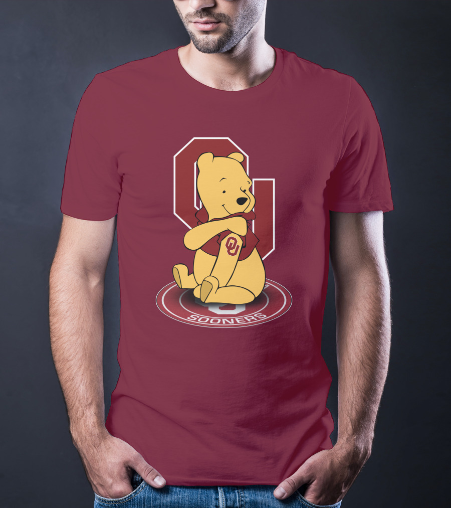 Winnie The Pooh With Oklahoma Sooners Logo And Letterman Jacket T-Shirt