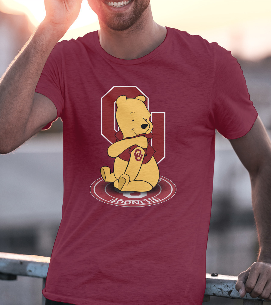 Winnie The Pooh With Oklahoma Sooners Logo And Letterman Jacket T-Shirt