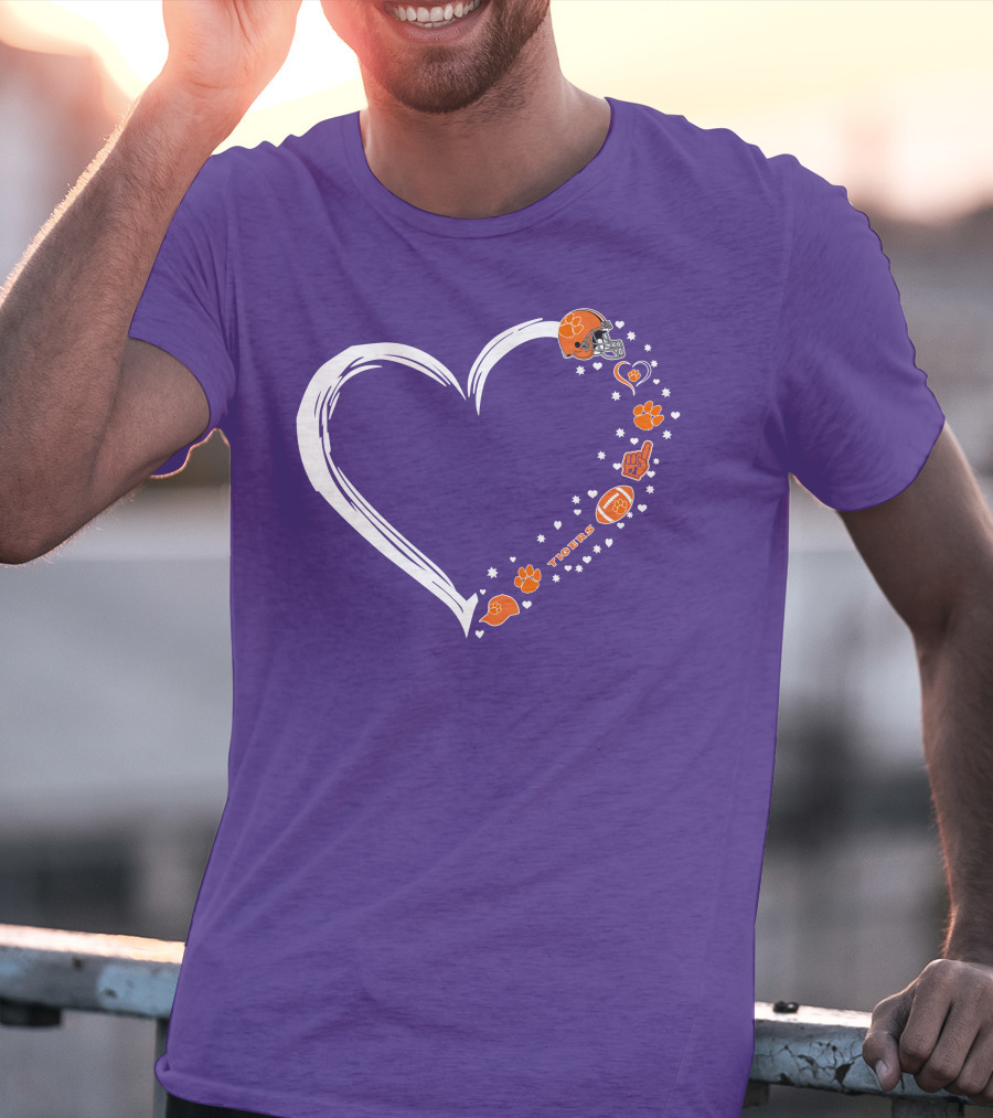 Clemson Tigers Heart Helmet Paws Football Fan Love T-Shirt