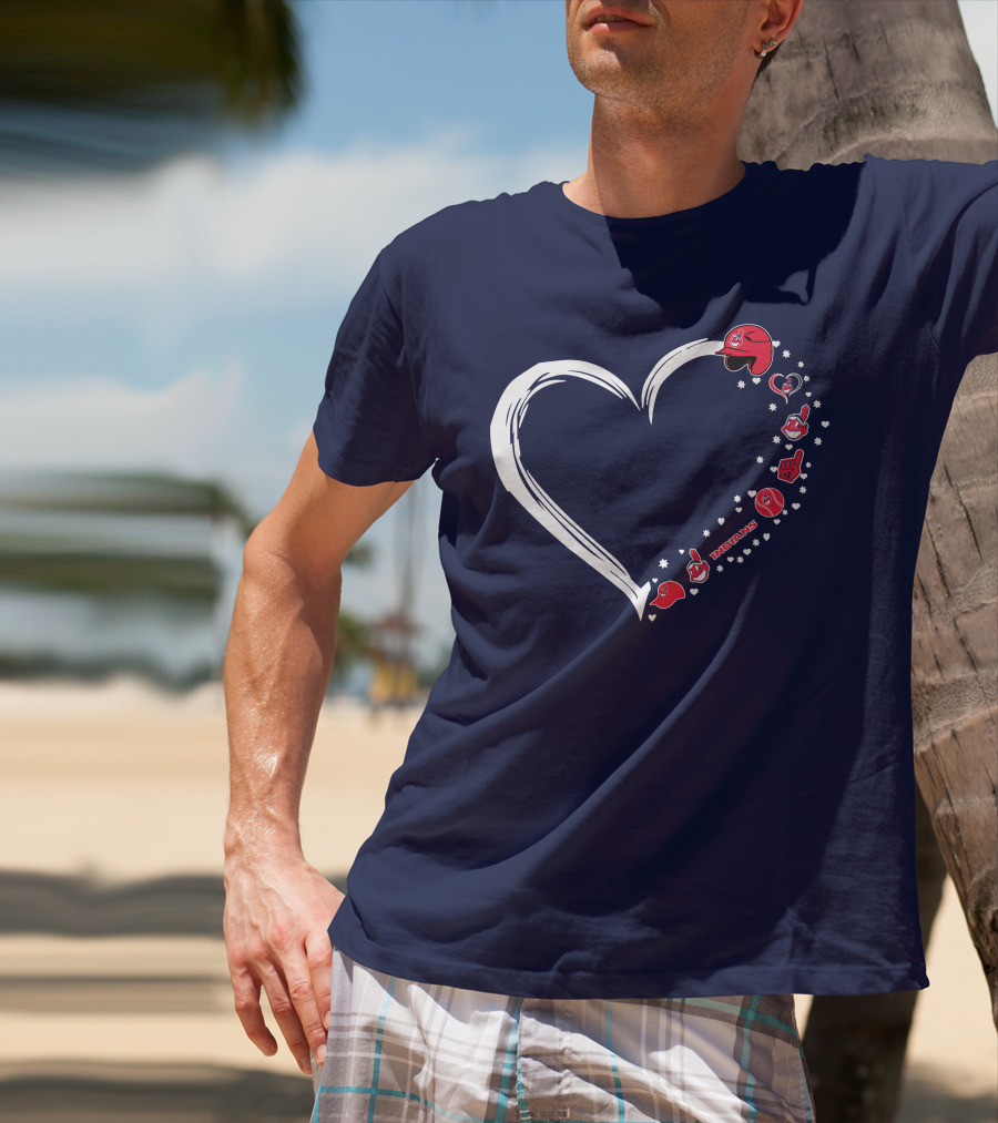 Cleveland Indians Fan Heart With Helmets And Stars T-Shirt