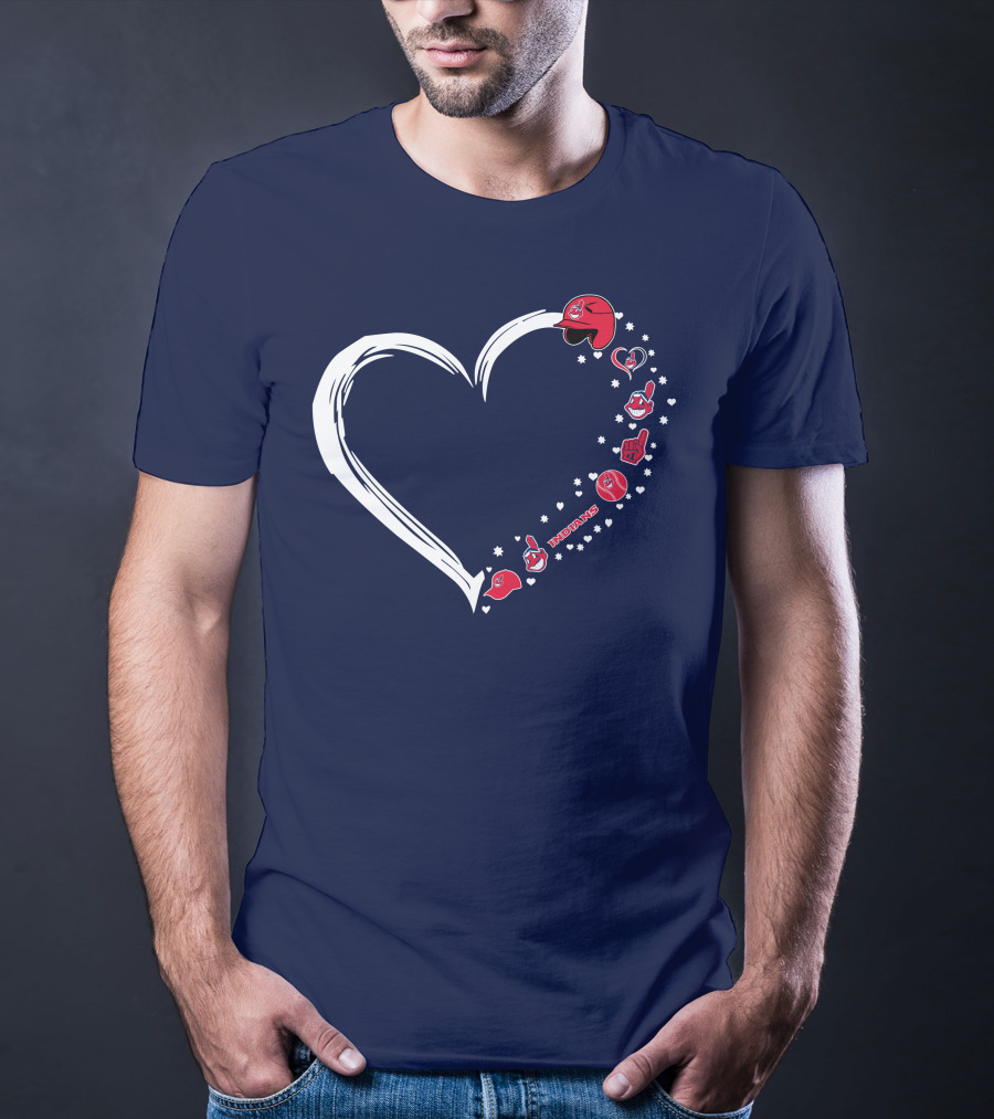 Cleveland Indians Fan Heart With Helmets And Stars T-Shirt
