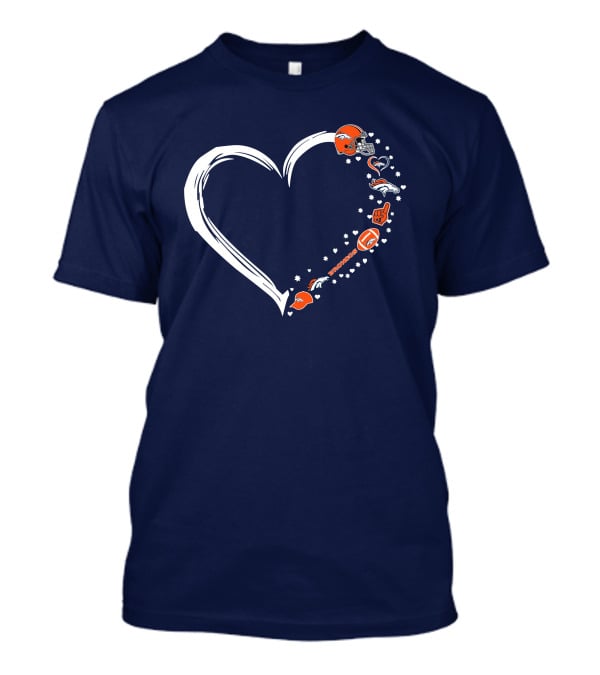 Heart-Shaped Denver Broncos Fan Love Icons And Helmet T-Shirt