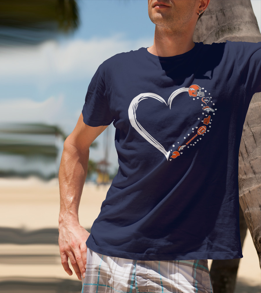 Heart-Shaped Denver Broncos Fan Love Icons And Helmet T-Shirt