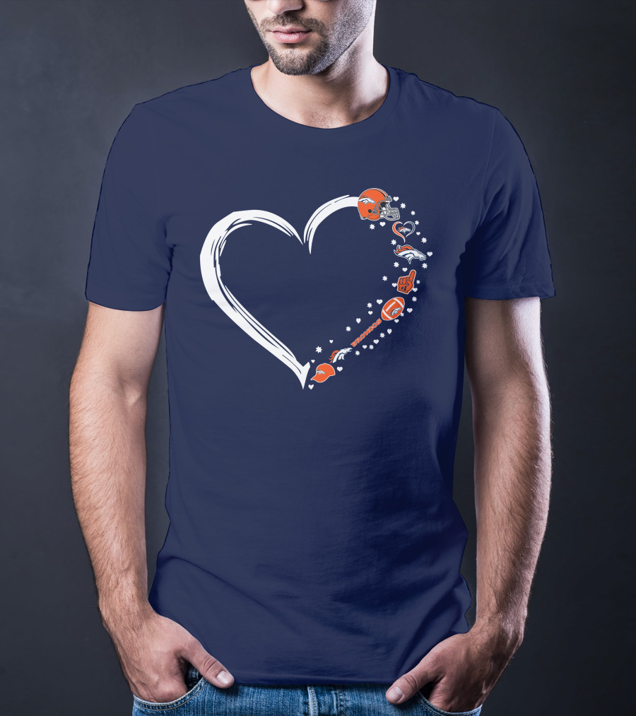 Heart-Shaped Denver Broncos Fan Love Icons And Helmet T-Shirt