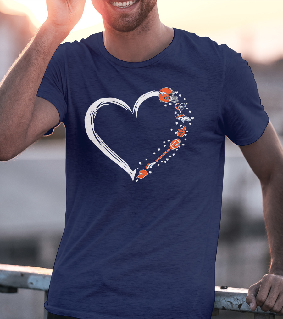 Heart-Shaped Denver Broncos Fan Love Icons And Helmet T-Shirt