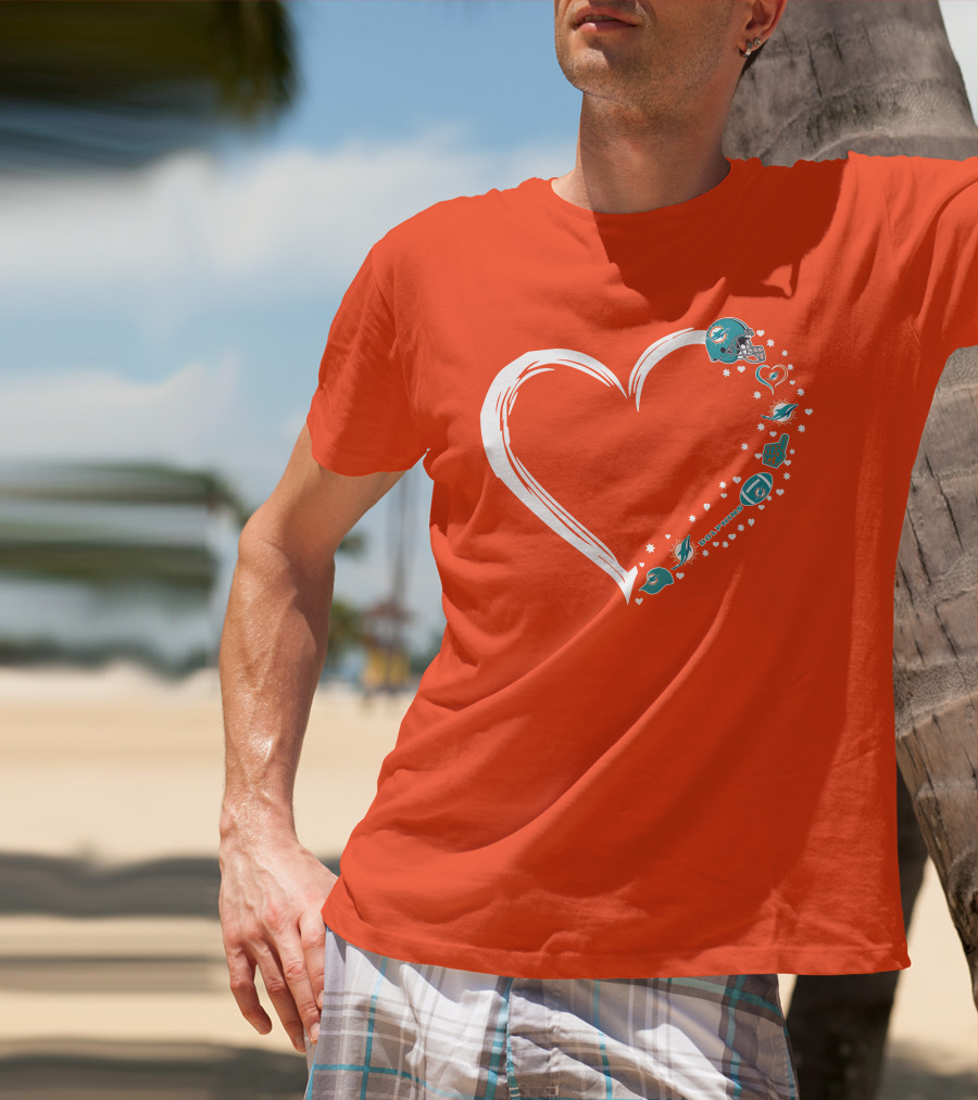 Miami Dolphins Heart Design With Helmets T-Shirt