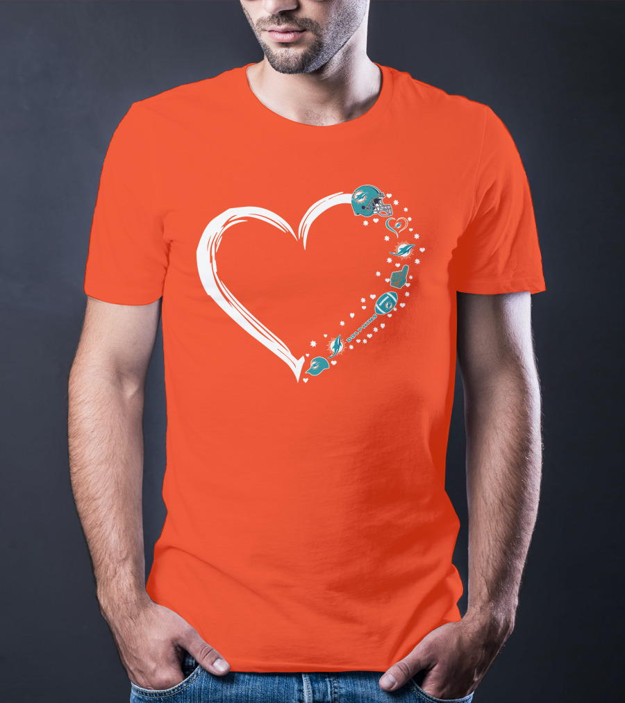 Miami Dolphins Heart Design With Helmets T-Shirt