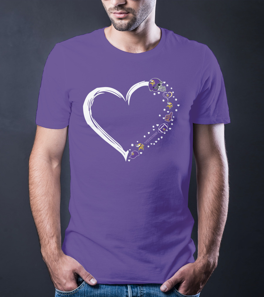 Minnesota Vikings Heart Shaped #1 Fan Helmet And Stars T-Shirt