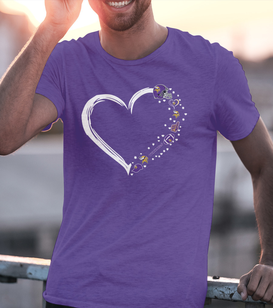 Minnesota Vikings Heart Shaped #1 Fan Helmet And Stars T-Shirt