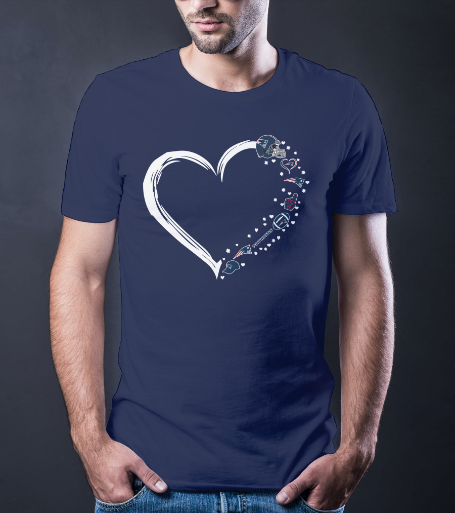 New England Patriots Heart-Shaped Fan Symbols And Stars T-Shirt