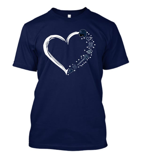 New York Yankees Heart Design With Helmets T-Shirt
