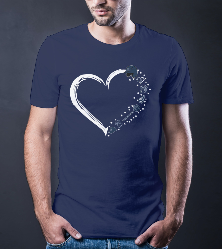 New York Yankees Heart Design With Helmets T-Shirt