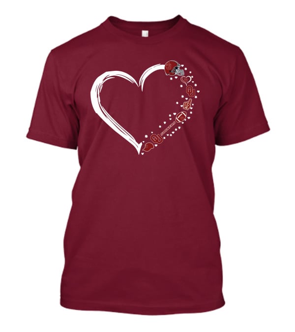 Oklahoma Sooners Heart Design With Helmets And Footballs T-Shirt