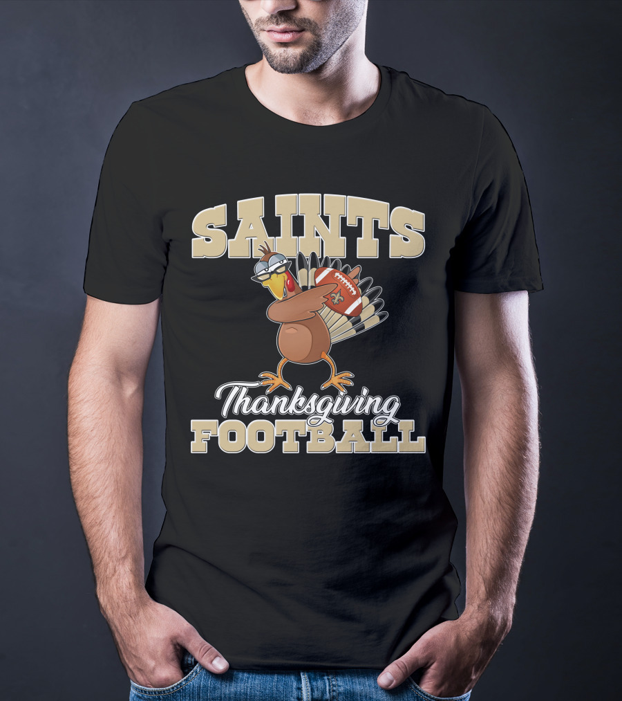 Saints Thanksgiving Football Turkey With New Orleans Saints Football T-Shirt